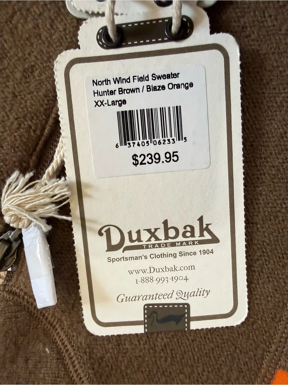 Duxbak North Wind Field Sweater Mens XXL 100% Wool Blaze Orange Hunting NWT
